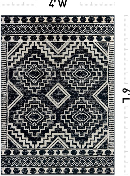 Rugshop Southwestern Black and White Tribal Area Rug – Geometric Diamond Pattern Carpet for Living Room, Bedroom, or Entryway – Boho Rustic Soft Floor Decor 4' x 6' Black