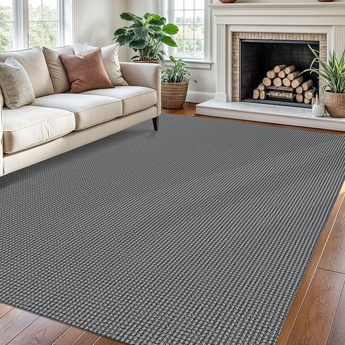 Braided Area Rug 6x9 Ft Washable Rugs for Living Room Non Slip Bedroom Rugs Boho Dining Room Rug Cotton Living Room Woven Floor Carpet for Nursery Playroom, Dark Grey/Grey