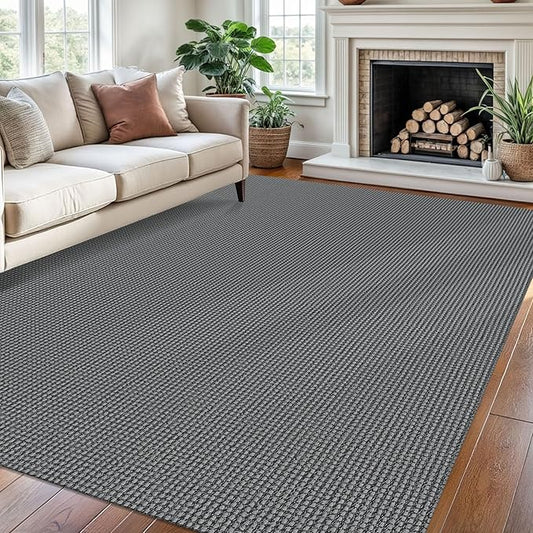 Braided Area Rug 6x9 Ft Washable Rugs for Living Room Non Slip Bedroom Rugs Boho Dining Room Rug Cotton Living Room Woven Floor Carpet for Nursery Playroom, Dark Grey/Grey