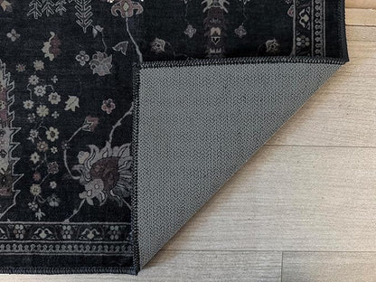 GLN Rugs Traditional Collection - Machine Washable Area Rug, Traditional Washable, Non Slip, Low Pile Chenille Rug, Living Room, Bedroom, Kitchen Rug (2'6" x 10' Black)