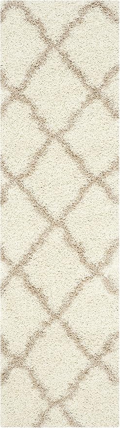 SAFAVIEH Dallas Shag Collection Runner Rug - 2'3" x 14', Ivory & Beige, Trellis Design, Non-Shedding & Easy Care, 1.5-inch Thick Ideal for High Traffic Areas in Living Room, Bedroom (SGD257B)