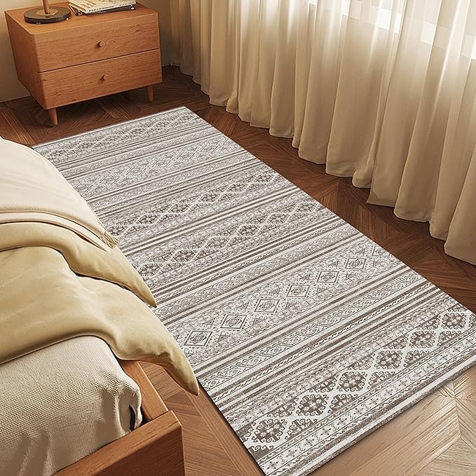 RUGSURE Washable Area Rugs 2'6'' x 8' - 1/6 Thick - Moroccan-Inspired -Stain & Water Resistant Non-Slip - Resistant Rug for Living Room, Bedroom, Nursery, Pet & Child Friendly (Brown)