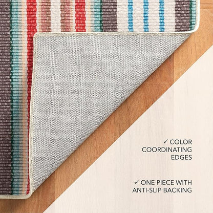 Dash & Albert Ranch Stripe Machine Washable Rug, 3 X 5 Feet, Multi Stripe Pattern