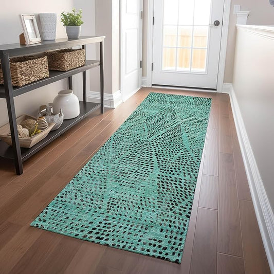 Addison Rugs Chantille ACN591 Teal 2'3" x 7'6" Indoor Outdoor Hallway Runner Rug, Stain Resistant Washable Kitchen Area Carpet for Bathroom, Laundry and Bedroom Rug