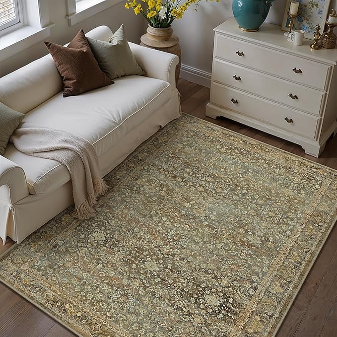 Area Rug 3x5 Brown Entryway Office Washable Vintage Carpet Non Slip Indoor Kitchen Door Mat Retro Traditional Accent Throw Small Rug for Bathroom Bedroom Dining Living Room