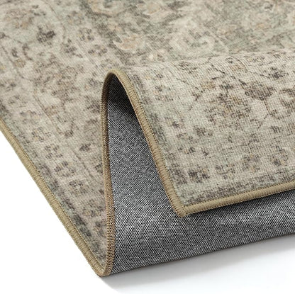 Brown 6x9 Area Rug Vintage Washable Living Room Carpet Non Slip Bedroom Indoor Office Low Pile Large Traditional Distressed Retro Accent Rug for Dining Room Bathroom Kitchen