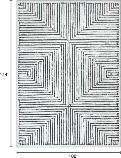 Bloom Rugs Washable Non-Slip 9' x 12' Rug - Black/Ivory Striped Area Rug for Living Room, Bedroom, Dining Room, and Kitchen - Exact Size: 9' x 12'
