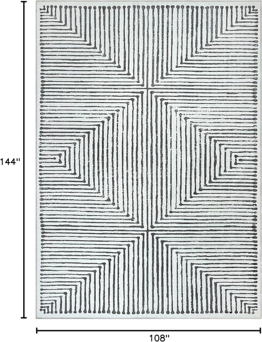 Bloom Rugs Washable Non-Slip 9' x 12' Rug - Black/Ivory Striped Area Rug for Living Room, Bedroom, Dining Room, and Kitchen - Exact Size: 9' x 12'