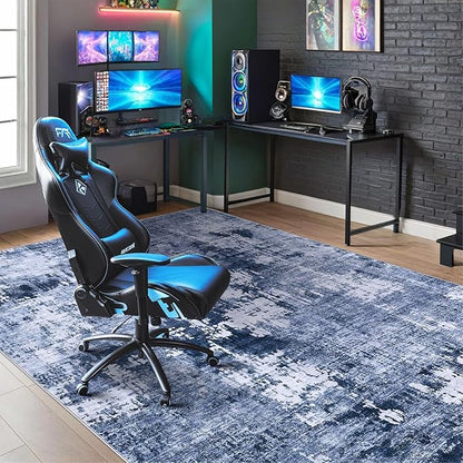 Area Rug Living Room Rugs - 9x12 Washable Large Soft Indoor Neutral Modern Abstract Low Pile Rug Carpet for Bedroom Dining Room Farmhouse Home Office - Navy Blue