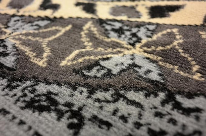Unique Loom Taftan Collection Border Geometric Tribal Inspired Design Area Rug (8' 0 x 8' 0 Round, Gray/ Black)