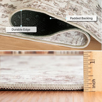 ReaLife Rugs Machine Washable Area Rug - Living Room Bedroom Bathroom Kitchen Entryway Office - Padded Low Pile Stain Resistant Premium - Boho Farmhouse Vintage - BEV - Beige 7'6" x 9'6"