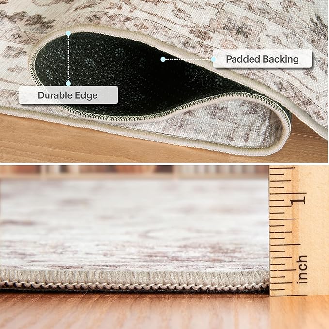 ReaLife Rugs Machine Washable Area Rug Runner - Living Room Bedroom Bathroom Kitchen Entryway Office - Padded Low Pile Stain Resistant Premium - Boho Farmhouse Vintage - BEV - Beige 2'6" x 8'