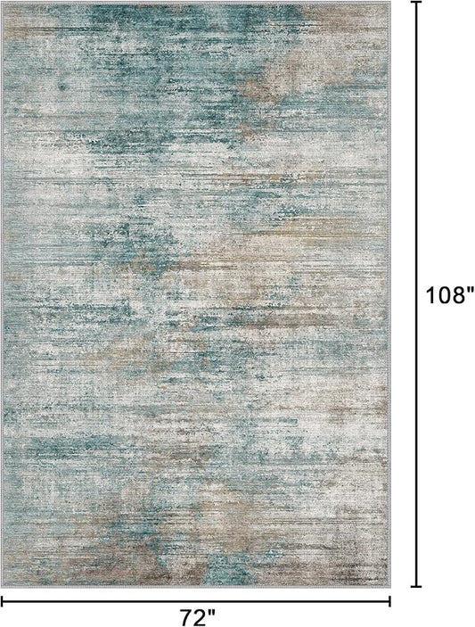Bavni Washable Rug, Soft Abstract Rugs Non-Slip, Thin Foldable 6x9 Rug, Modern Stain Resistant Area Rug for Living Room, Kitchen, Bedroom, Avocado Green