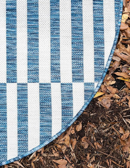 Unique Loom Outdoor Striped Collection Area Rug - Striped (4' 1" Round, Blue/Ivory)