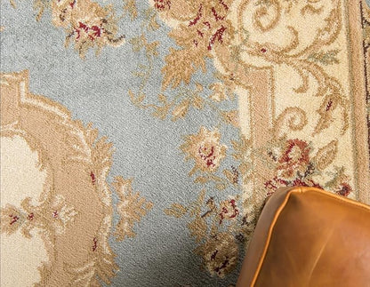 Rugs.com Chateau Collection Rug - 4 Ft Round Light Blue Medium Pile Rug