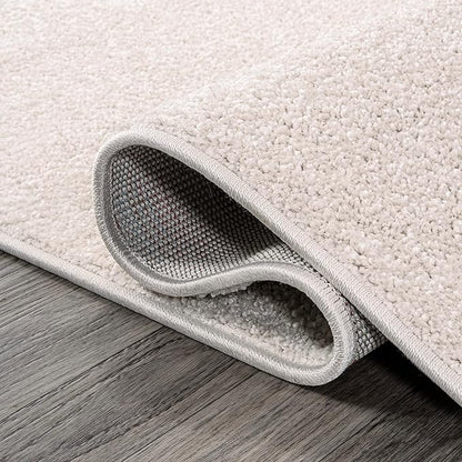 Eyely UES100D-216 Supersoft Haze Solid Low-Pile Indoor Runner Rug, Coastal, Bohemian, Minimalist, Classic, Casual for Bedroom,Kitchen,Living Room,Non Shedding,Easy-Washing, Ivory, 2 X 16