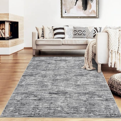 RUGSREAL Area Rug 5x7 Machine Washable Area Rug for Living Room Non-Slip Stain Resistant Modern Abstract Bedroom Rug Contemporary Solid Throw Rug Foldable Floor Carpet for Dining Room, Ivory/Grey