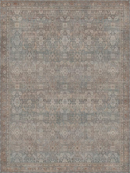 9x12 Area Rug Machine Washable Boho Rug for Living Room,Ultra-Thin Low Pile Carpet,Lightweight Indoor Printed Rug,Non Slip Floral Area Rug for Bedroom, Dining Room, Home Office,Grayish Blue
