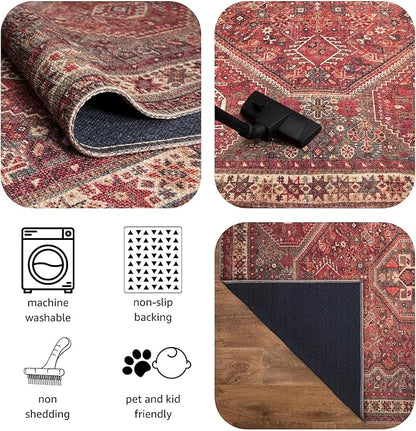 Keen Home Design 5x7 Rug - Machine Washable Area Rug with Non-Slip Backing, Ideal for Living Room, Dining Room, Bedroom - Vintage, Easy Clean, Durable, Low Pile Rug - (5' x 7')