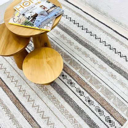 Alfa Rich 3x5 Beige Gray Washable Area Rugs for Living Room Bedroom Kitchen Cotton Decor Runner