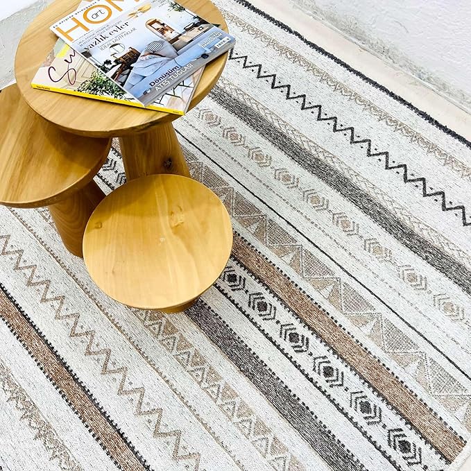 Alfa Rich 4x6 Beige Gray Washable Area Rugs for Living Room Bedroom Kitchen Cotton Decor Rug