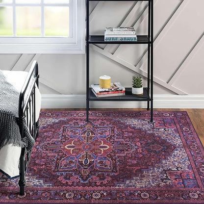 Fame Rugs Turkish Rug. Washable Vintage Oriental Antique Inspired Traditional Doormat Small Modern Area Rugs Luxury Entryway Entry Bedroom Bathroom Kitchen (398RR, 2'5 x 9'8)