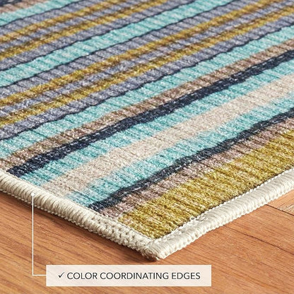 Dash & Albert Treehouse Stripe Machine Washable Rug, 6 X 9 Feet, Green Stripe Pattern