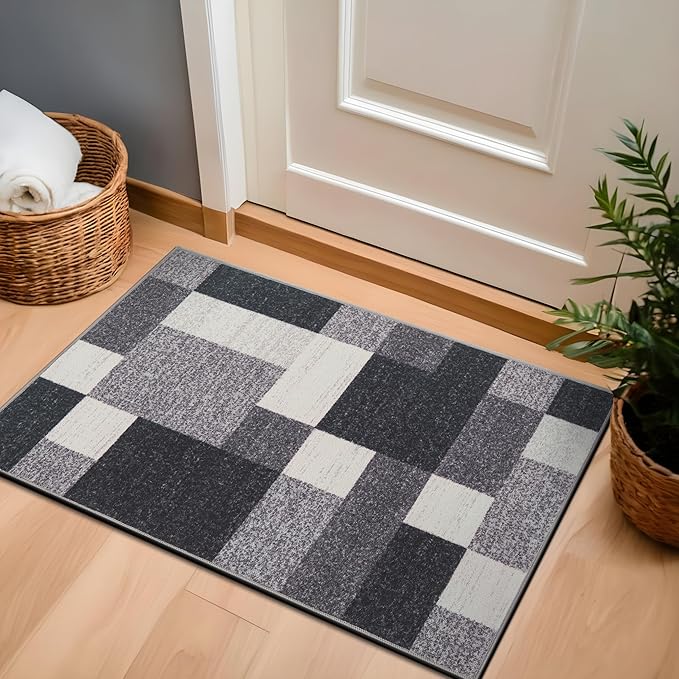 Rugshop Modern Boxes Design Non-Slip (Non-Skid) Area Rug 20" X 30" Gray