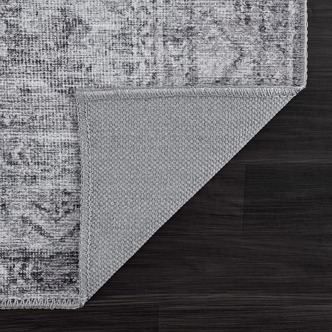 Bloom Rugs Washable 6' x 9' Rug - Ivory/Silver Gray Traditional Area Rug for Living Room, Bedroom, Dining Room, and Kitchen - Exact Size: 6' x 9'