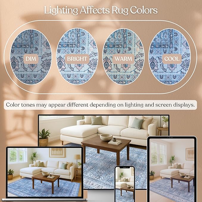 Fame Living Washable Area Rug. Modern Farmhouse. Vintage. Turkish. Bohemian. Distressed. Oriental. Traditional. Rugs for Living Room. Dining. Bedroom. Office. Entryway. Foyer. (866CBl, 2'5" x 13')