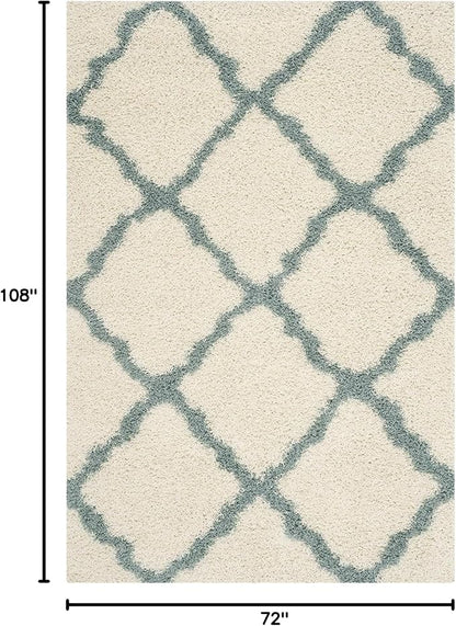 SAFAVIEH Dallas Shag Collection Area Rug - 6' x 9', Ivory & Light Blue, Trellis Design, Non-Shedding & Easy Care, 1.5-inch Thick Ideal for High Traffic Areas in Living Room, Bedroom (SGD257J)