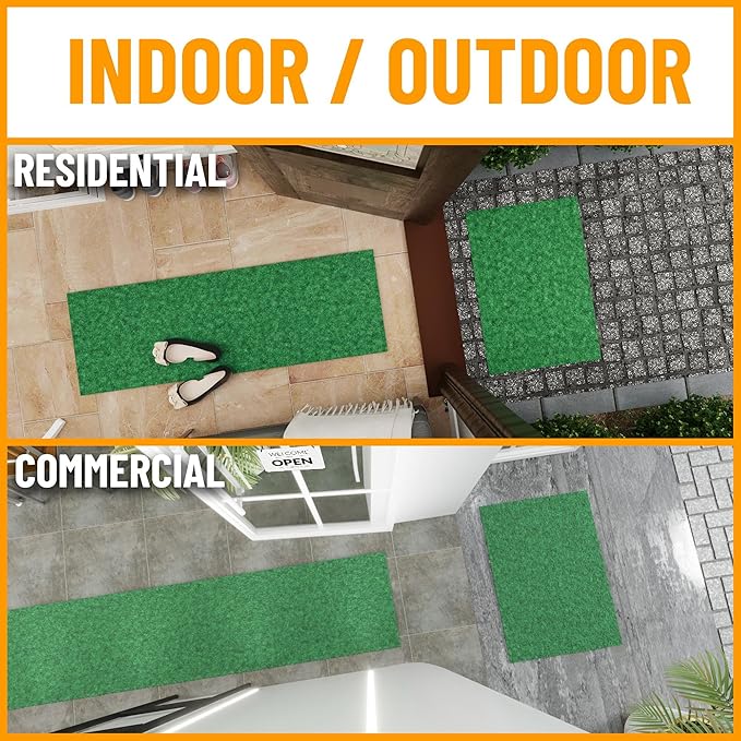 Ottomanson 6'6" x 48' Hallway Runner with Scraper Pile - Extra Durable Non-Slip Rug Mat for Indoor & Outdoor Use - Ideal for Kitchen, Entryway & Garage - High-Traffic Carpet, Green