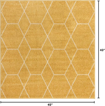 Unique Loom Trellis Frieze Collection Area Rug - Geometric (4' Square, Yellow/ Ivory)