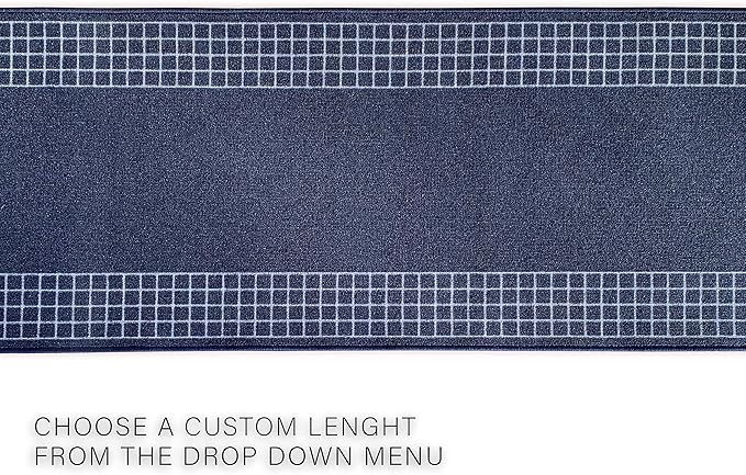 Custom Made Runner Rug for Kitchen Foyer Hallway Entry Choose Your Length 31 Inch Wide Geometric CheckeBlue Design Blue Color (34 feet x 31 Inch)
