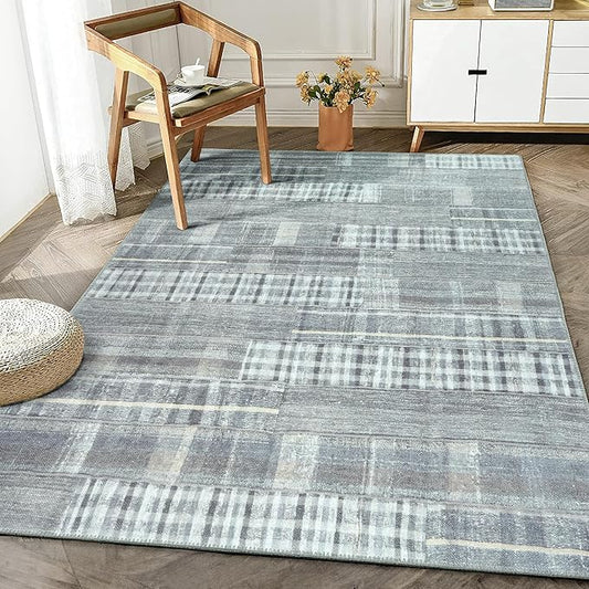 Bloom Rugs Washable Non-Slip 6' x 9' Rug - Gray Striped Area Rug for Living Room, Bedroom, Dining Room, and Kitchen - Exact Size: 6' x 9'