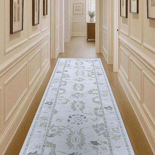 Fame Living Cream Beige Oushak Rug, Modern Rugs, Vintage, Turkish, Eclectic, Floral, Pastel, Washable, Small Throw, Accent Area Rug for Living Room, Bedroom, Kitchen, Bathroom, 2'5"x4'9"