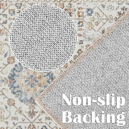 jinchan Runner Rug 3x7 Washable Hallway Rug Distressed Orange Multi Vintage Floral Runner Kitchen Floor Cover Indoor Mat Retro Entryway Living Room Bedroom Office Farmhouse
