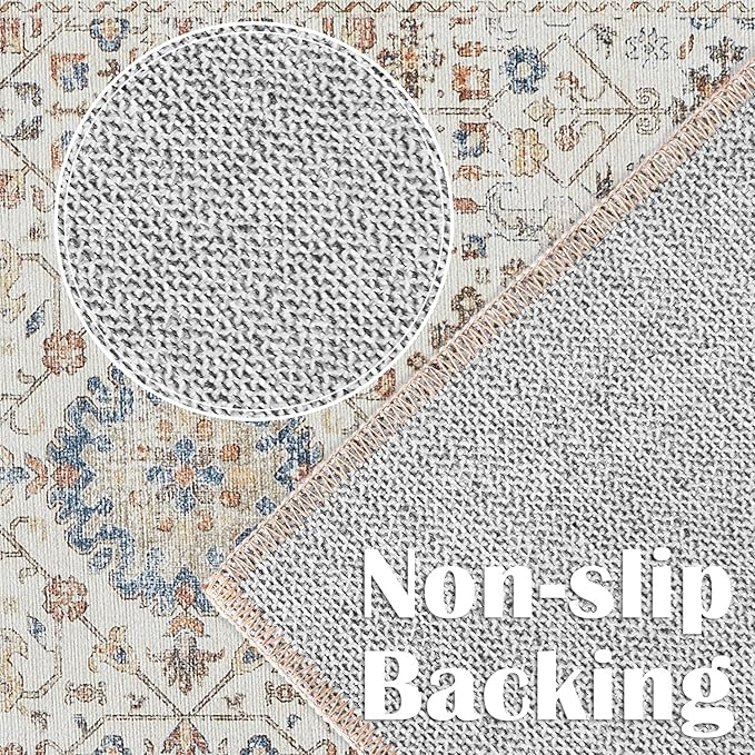 jinchan Area Rug 3x5 Washable Entryway Rug Distressed Orange Multi Vintage Floral Kitchen Print Floor Cover Indoor Doormat Retro Bathroom Living Room Bedroom Office Farmhouse