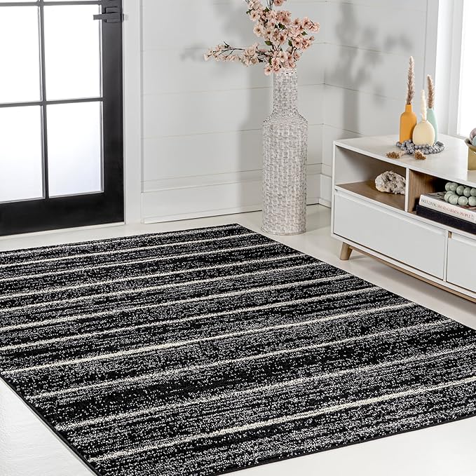 JONATHAN Y Williamsburg Minimalist Stripe Black/Cream Indoor Area Rug, 5x8, Contemporary, Modern, Easy-Cleaning for Living Room, Bedroom, Kitchen, Pet Friendly, Non-Shedding (MOH201F-5)