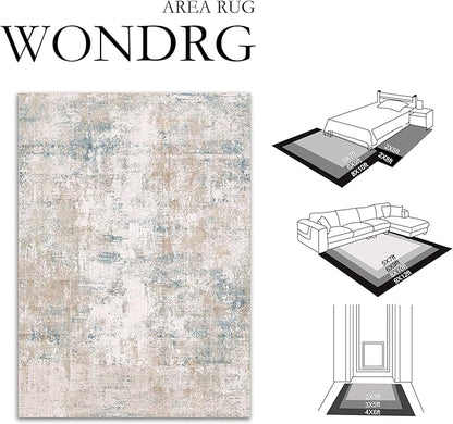 10x12 Area Rug Beige Blue Abstract Living Room Bedroom Washable Carpet Neutral Modern Non Slip Soft Low Pile Large Throw Rug for Dining Room Kitchen Office