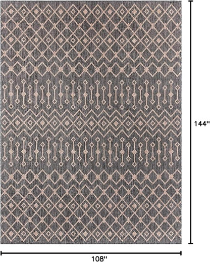Unique Loom Outdoor Trellis Collection Area Rug - Tribal Trellis (9' x 12' Rectangle, Charcoal Gray/ Natural)