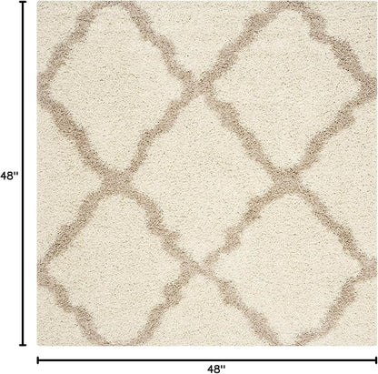 SAFAVIEH Dallas Shag Collection Area Rug - 4' Square, Ivory & Beige, Trellis Design, Non-Shedding & Easy Care, 1.5-inch Thick Ideal for High Traffic Areas in Living Room, Bedroom (SGD257B)