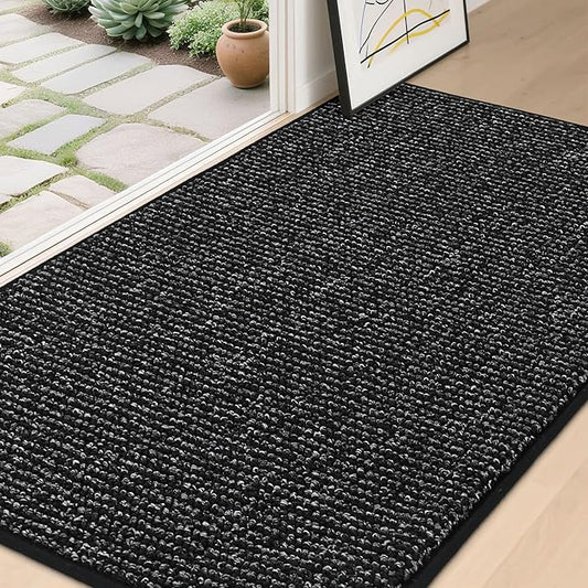 BEQHAUSE Dirt Trapper Door Mat 36" x 60", Non-Slip Washable Doormats Entrance Mat, Dirt Resistant and Absorbent Welcome Mat, Low Profile Floor Mats for Front Back Door and Entryway, Black