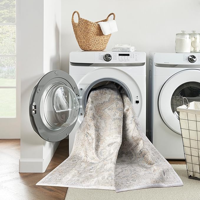 Nourison Home Astra Machine Washable Silver Grey 6'7" x 9' Area Rug - Easy Clean, Non Shedding, Bed Room, Living Room, Dining Room, Kitchen (7' x 9')