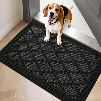 COSY HOMEER Non-Slip Door Mat 24"x36", Entryway Rugs Low Profile Absorbent Dirt Trapper Doormat for Front Entrance, Washable Polypropylene Entry Mat (Black)