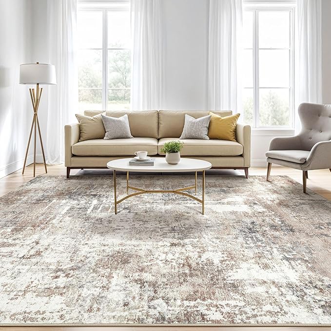 6x8 Area Rug Living Room: Machine Washable Large Abstract Modern Soft Rugs Stain Resistant Indoor Floor Non Slip Accent Carpet for Bedroom Nursery Playroom Office Dining Room Dorm Home House- Brown