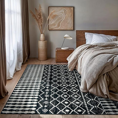 Rugshop Boho Black and White Tribal Area Rug – Geometric Diamond and Stripe Pattern Carpet for Living Room, Bedroom, or Entryway – Soft Modern Bohemian Floor Décor 5' x 7' Black