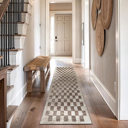 Rugshop Beige Checkered Area Rug – Textured Grid Pattern Carpet for Living Room, Bedroom, or Office – Neutral Contemporary Soft Floor Décor 2' 3" x 8' Runner Beige