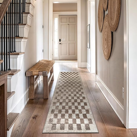 Rugshop Beige Checkered Area Rug – Textured Grid Pattern Carpet for Living Room, Bedroom, or Office – Neutral Contemporary Soft Floor Décor 2' 3" x 8' Runner Beige