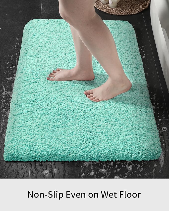Small Bathroom Rug 17x24 Non Slip Fluffy Bath Mat for Bathroom Floor Washable Plush Luxury Bath Rug for Tub Soft Absorbent Shower Mat, Spa Blue